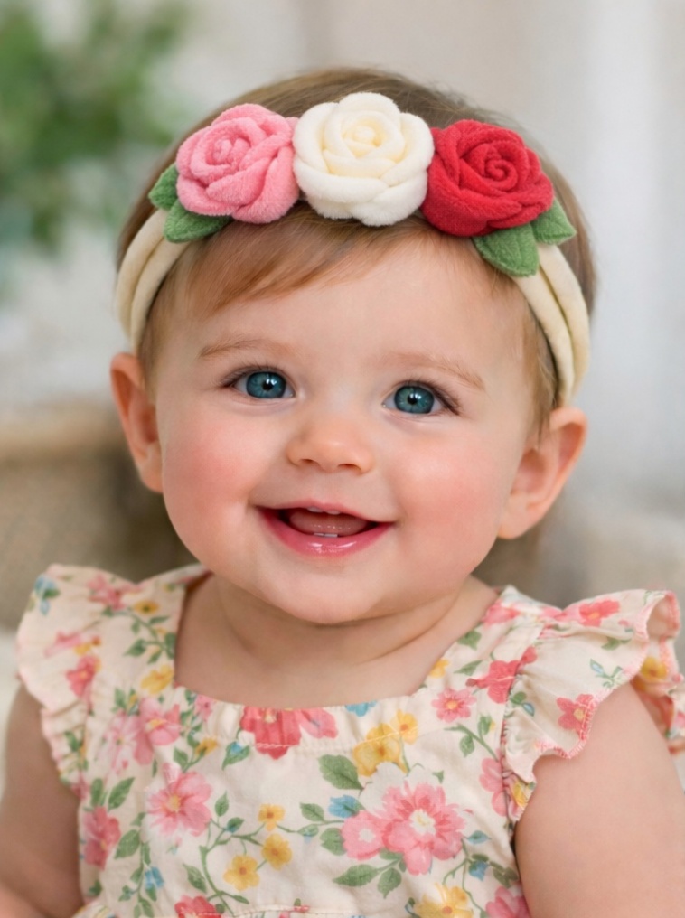 Radiant Halo Pink, White, and Red Flower Plush Baby Headband - Soft and Stylish Baby Accessory for Special Occasions and Daily Wear