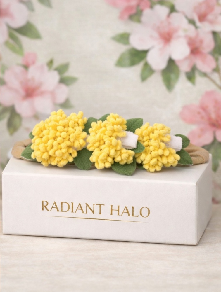 Radiant Halo Yellow Mimosa Baby Headband - Soft and Stylish Baby Accessory