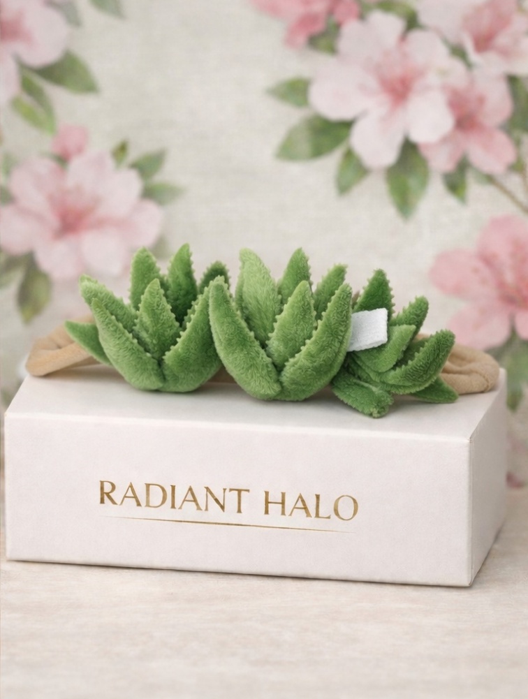 Radiant Halo Grün Kaktus Plüsch Baby Stirnband - Weiches und Komfortables Baby Accessoire für den Alltag