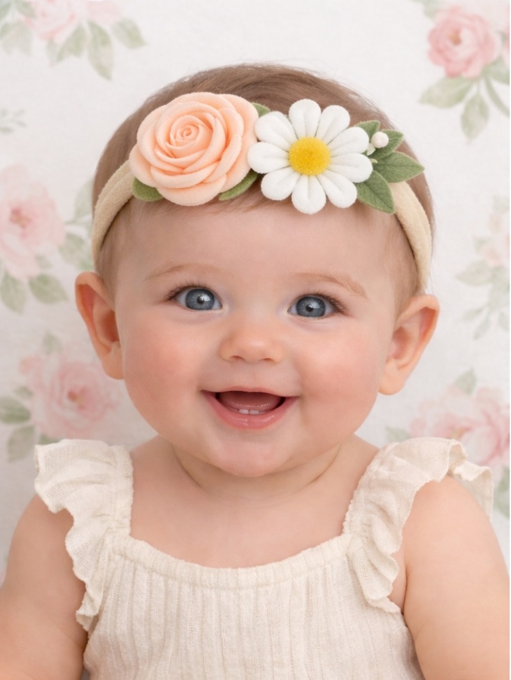 Peach Blossom & Daisy Baby Headband