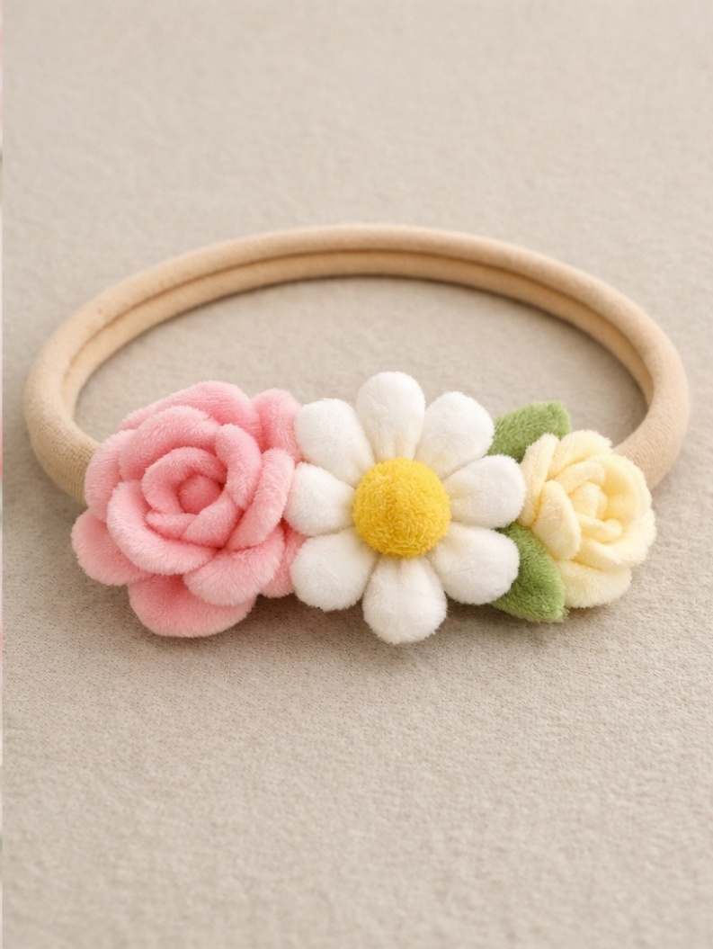 Tiara de Bebê Rosa e Margarida