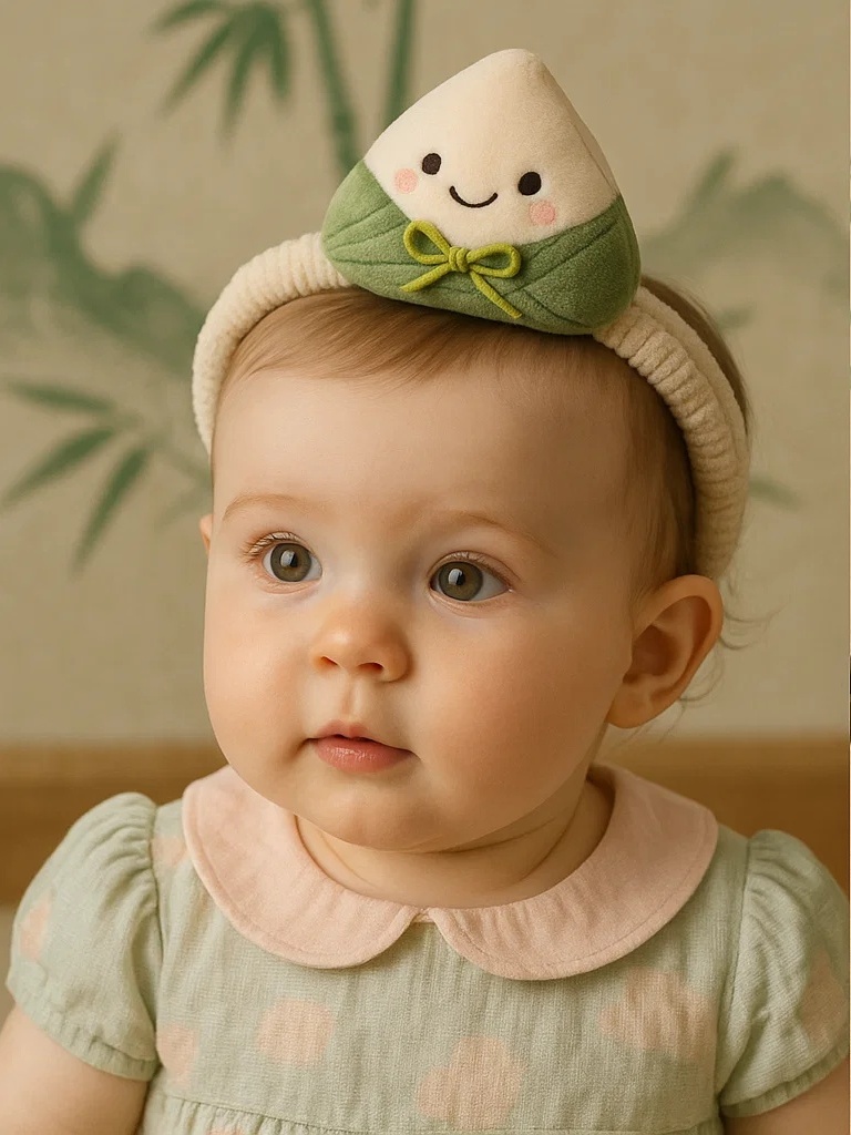 Baby Dumpling Festival Headbands – Cute Zongzi Plush Design for Newborn Girls