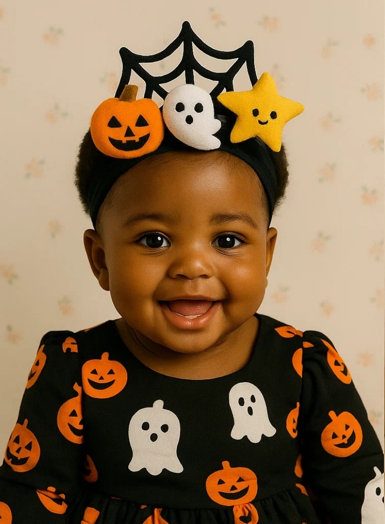 Encantadora Faixa de Cabeça para Bebê de Halloween com Abóbora, Fantasma e Estrela