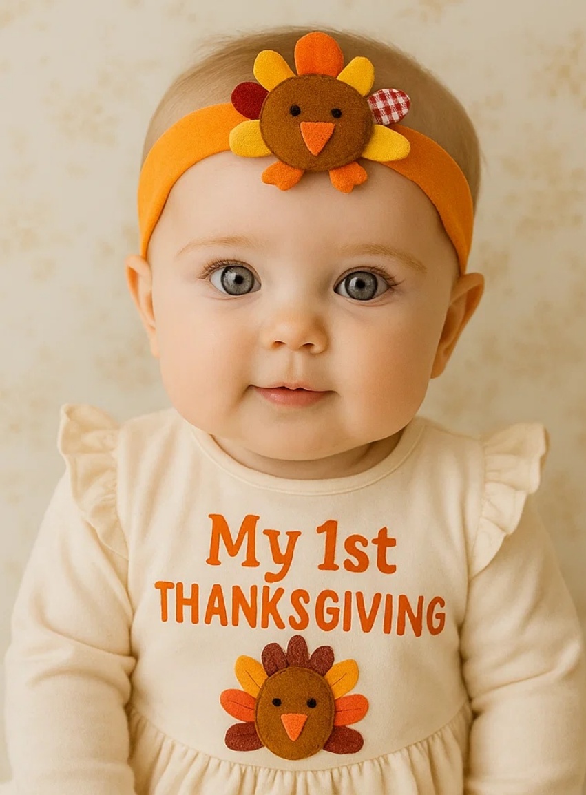 Festive Thanksgiving Turkey Headband for Baby Girls