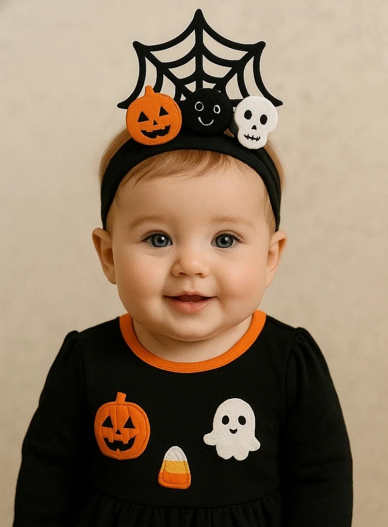 Diadema de Halloween para bebé con araña, calabaza y fantasmas - Accesorio espeluznante perfecto para Halloween