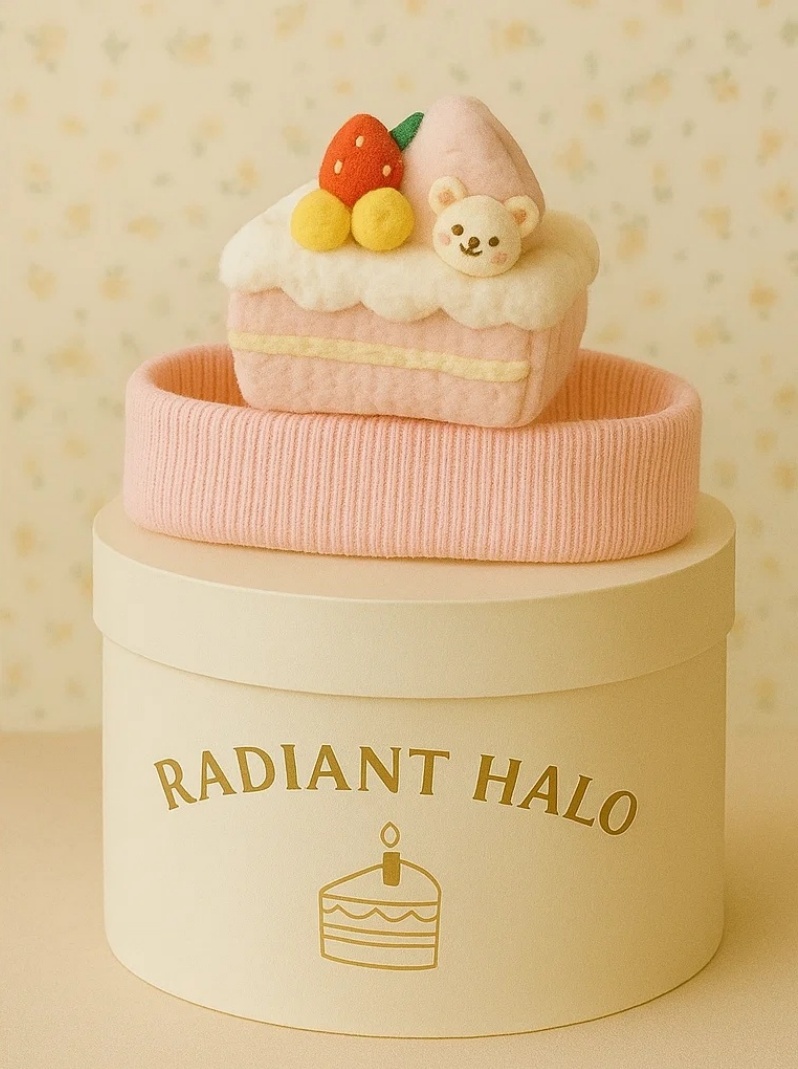 Faixa de cabelo para bebê com bolo de ursinho e decoração de frutas