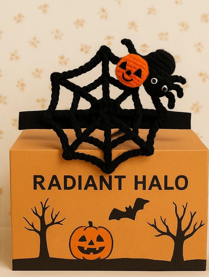 Radiant Halo Halloween Spider and Web Baby Headband with Pumpkin Accent