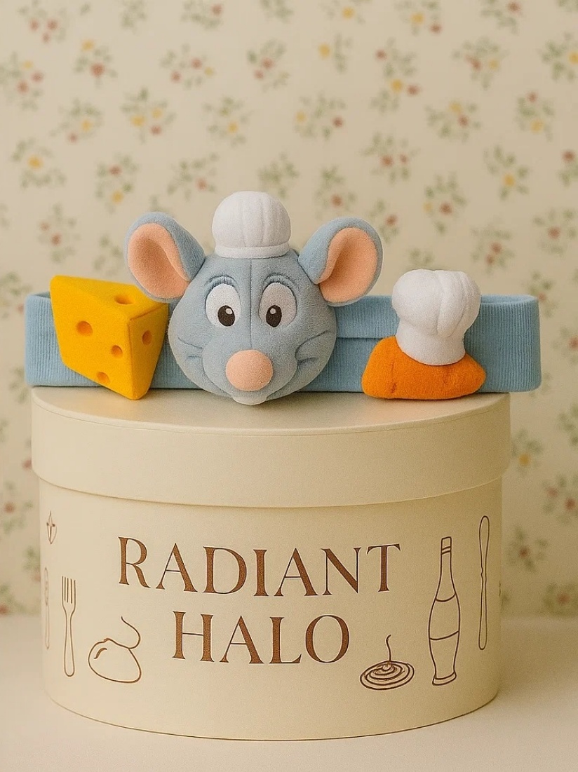 Adorable Baby Headband with Chef Rat and Cheese – A Delicious Accessory for Little Ones!