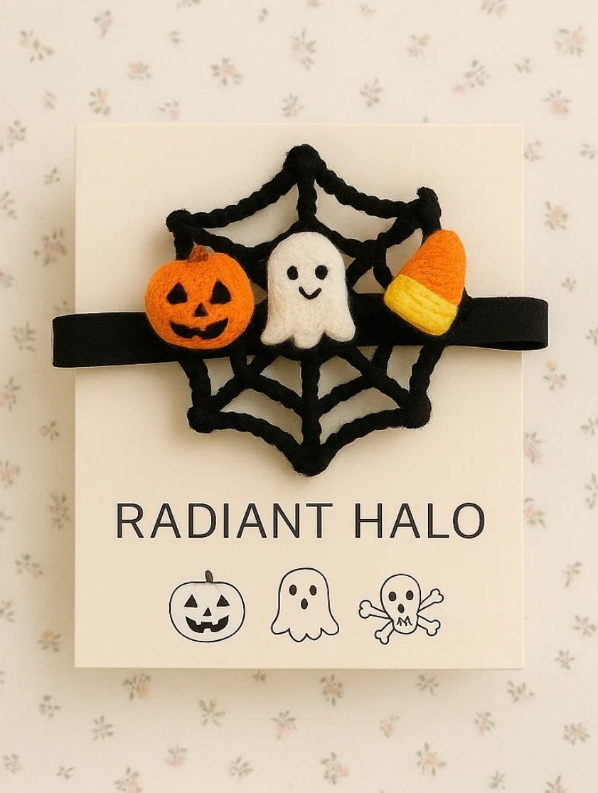 Radiant Halo Halloween Web Baby Headband with Pumpkin, Ghost, and Candy Corn
