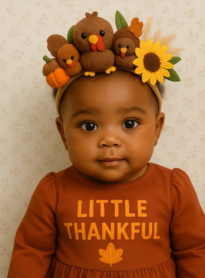Harvest Blessings Turkey Baby Headband – Handmade Felt Thanksgiving Crown