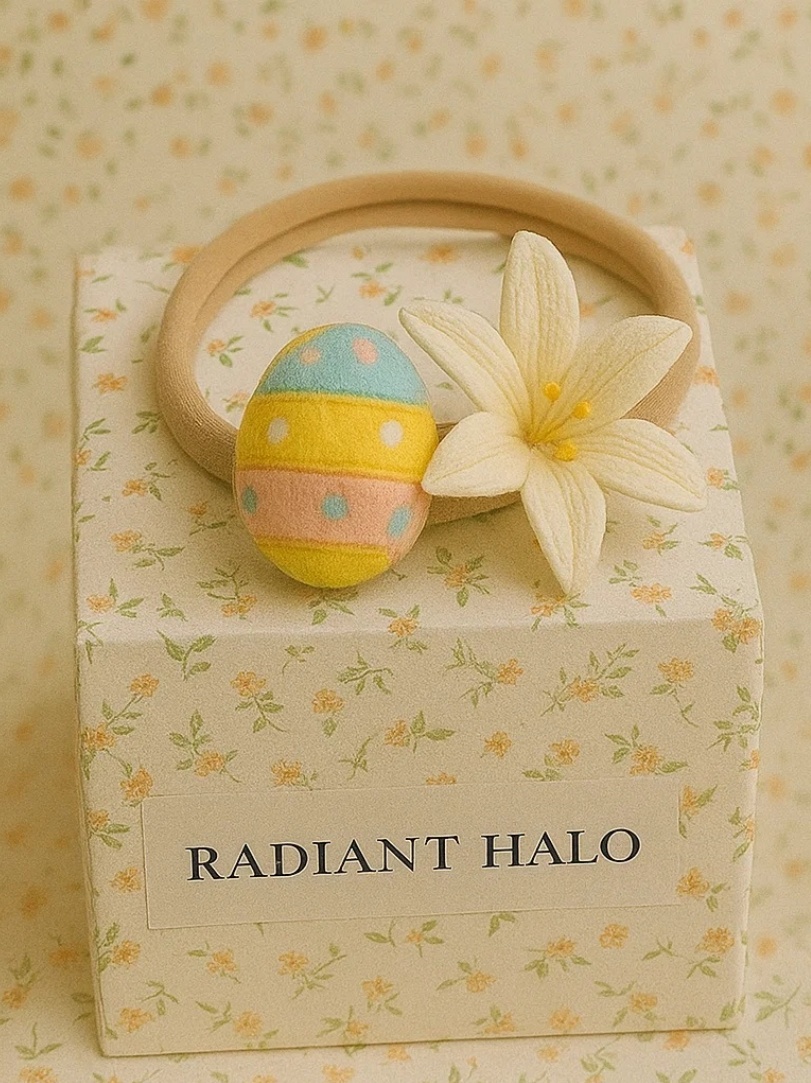 Easter Baby Headband with Cute Yellow-Pink Dotted Egg and Lily Flower