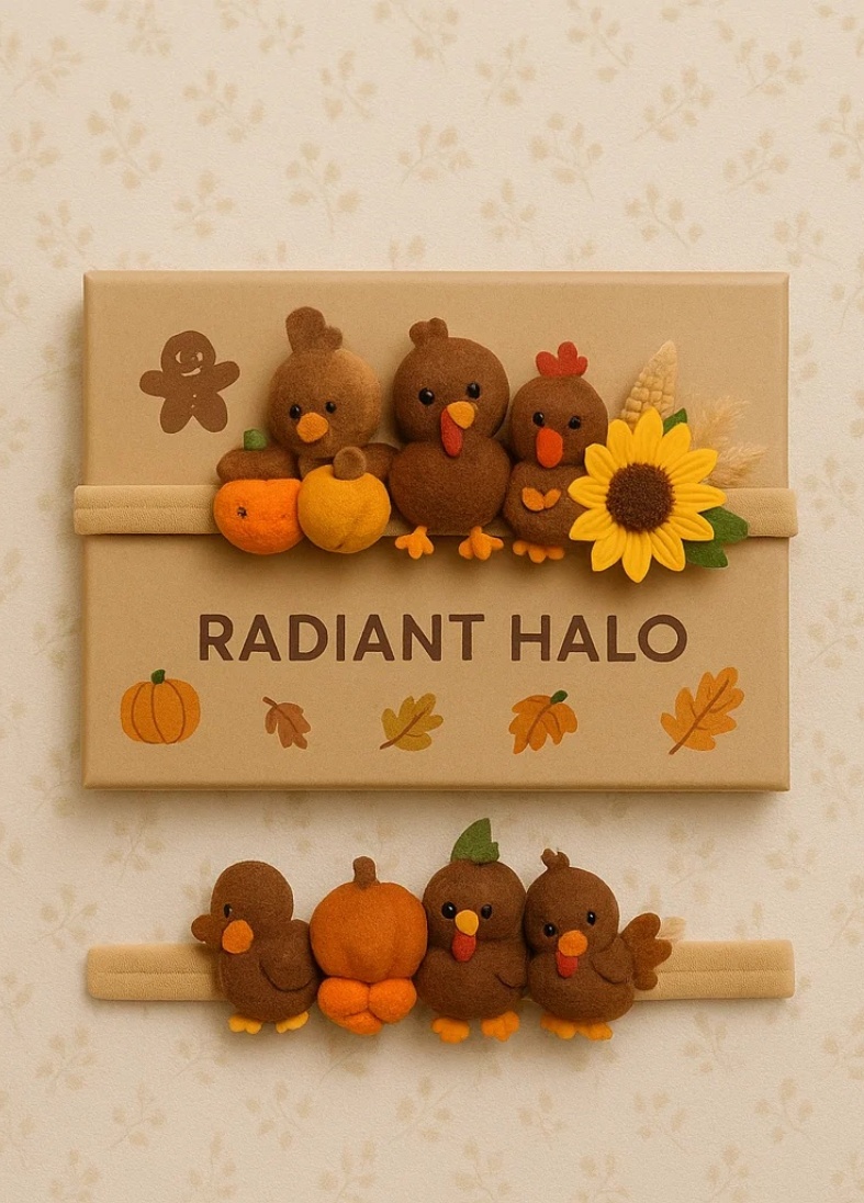 Harvest Blessings Turkey Baby Headband – Handmade Felt Thanksgiving Crown