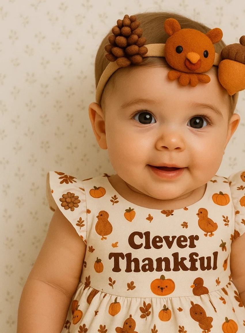 Thanksgiving Acorn & Pinecone Baby Headband – Autumn Harvest Forest Felt Crown