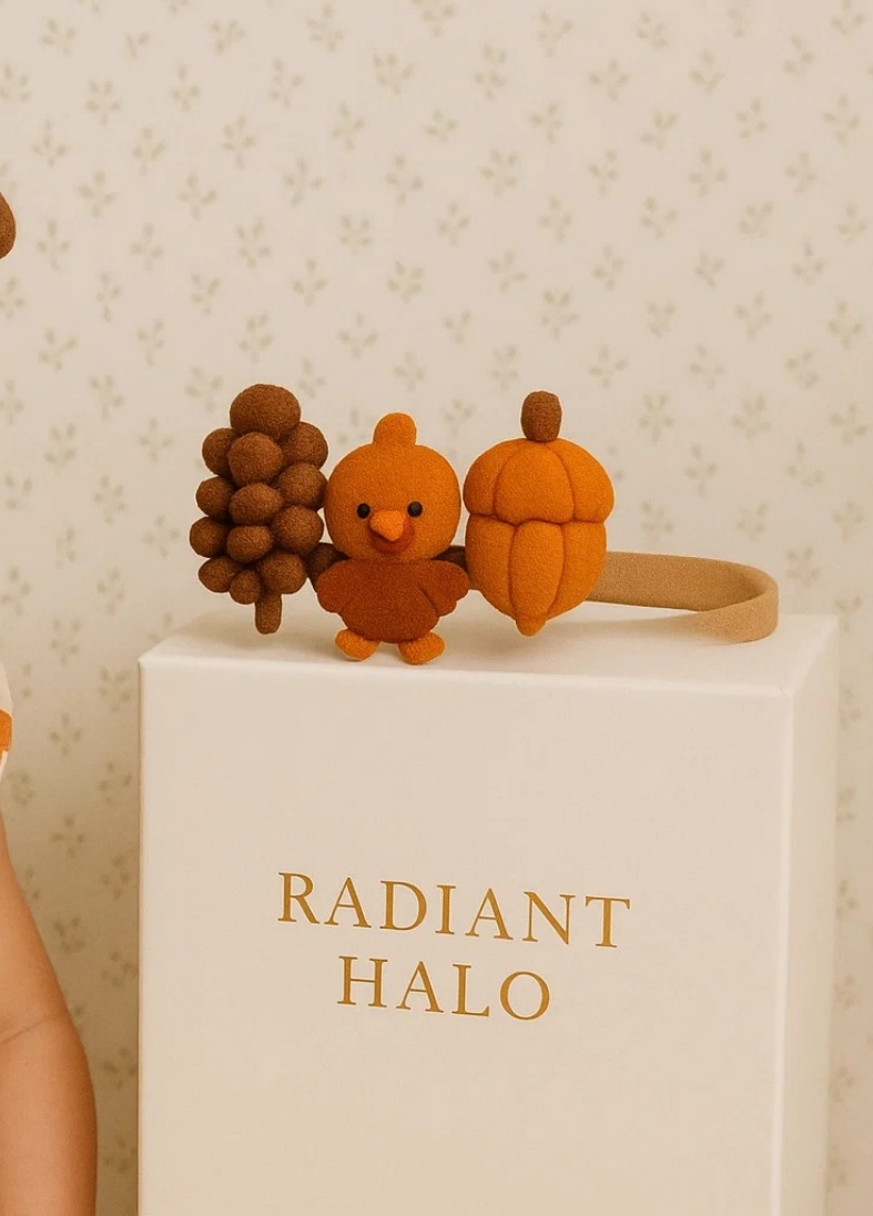 Thanksgiving Acorn & Pinecone Baby Headband – Autumn Harvest Forest Felt Crown