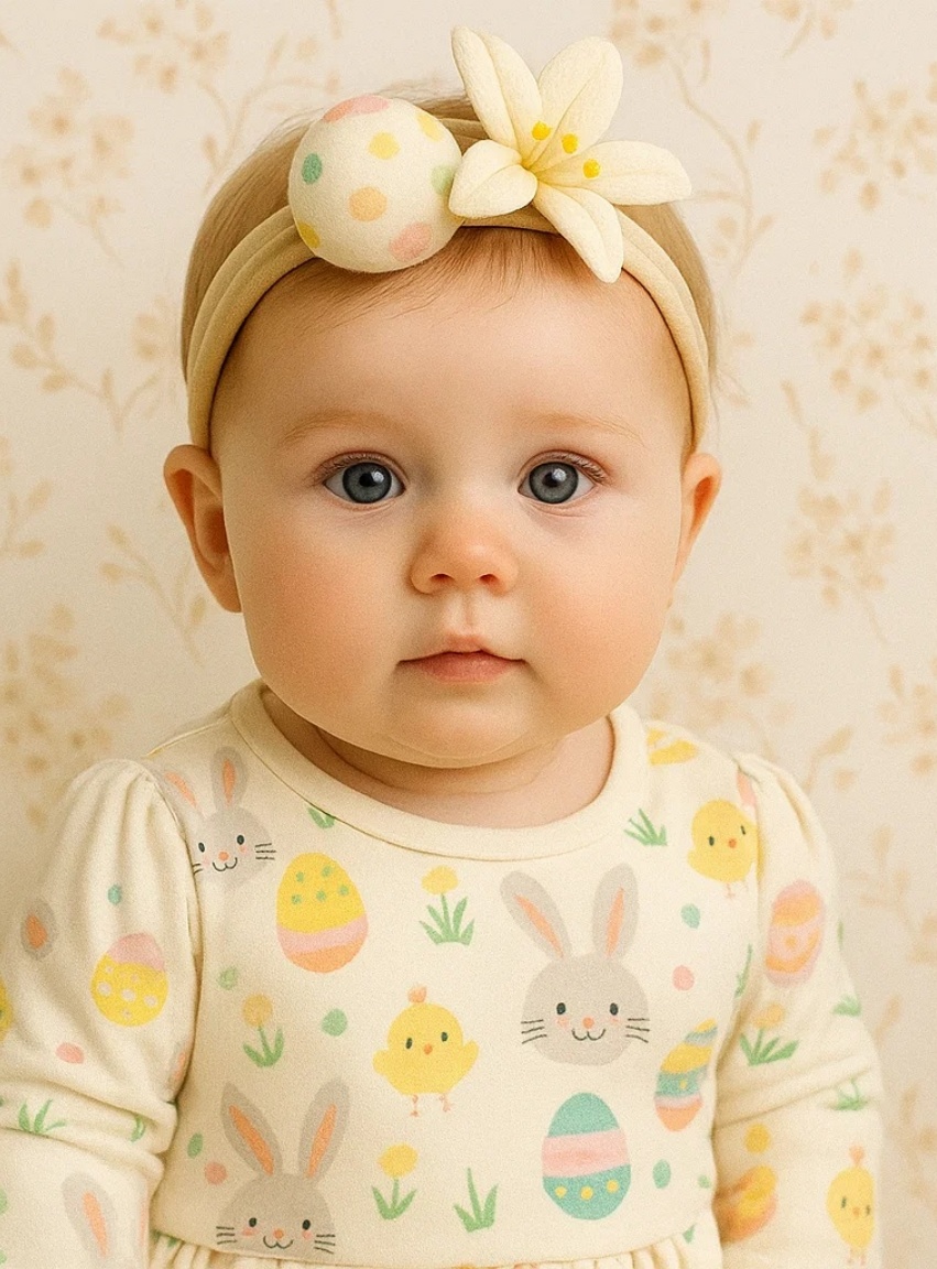 Pastellfarbenes Osterei & Blume Baby Stirnband – Frühling Festlicher Look