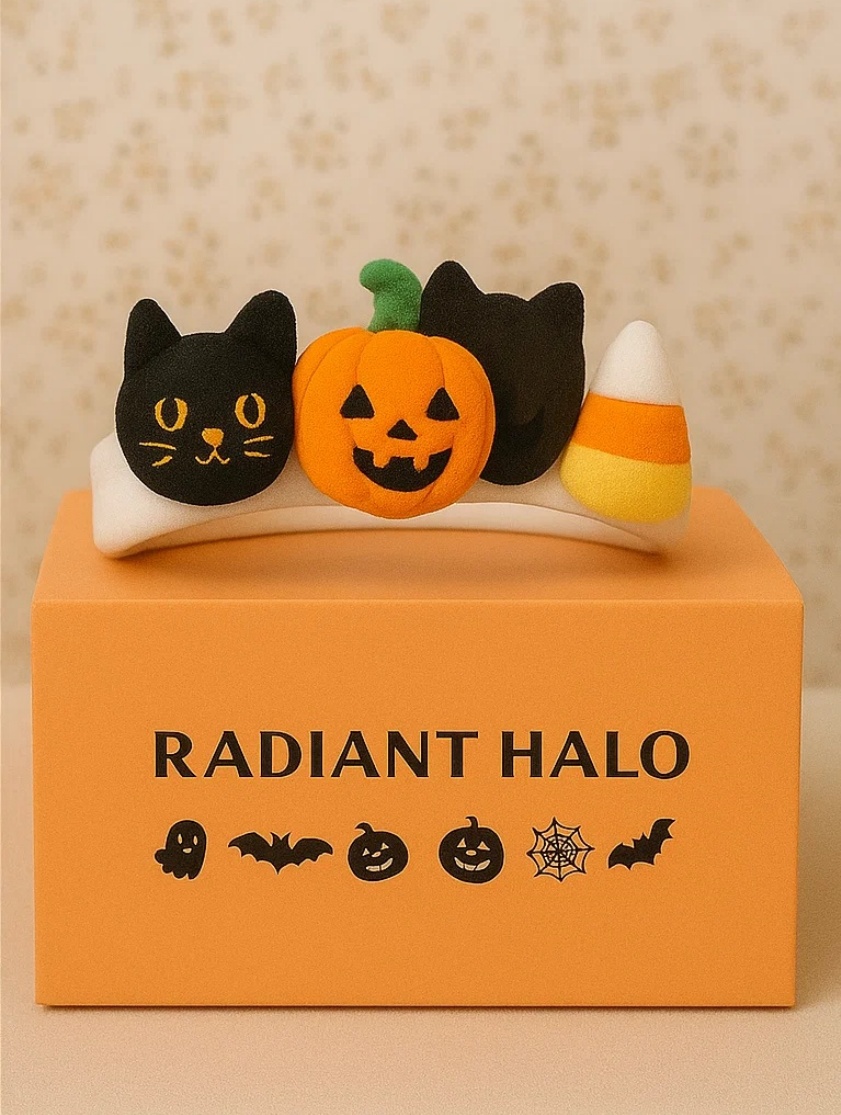 Radiant Halo Halloween Baby Haarband mit Kürbis, Schwarzer Katze und Süßmais