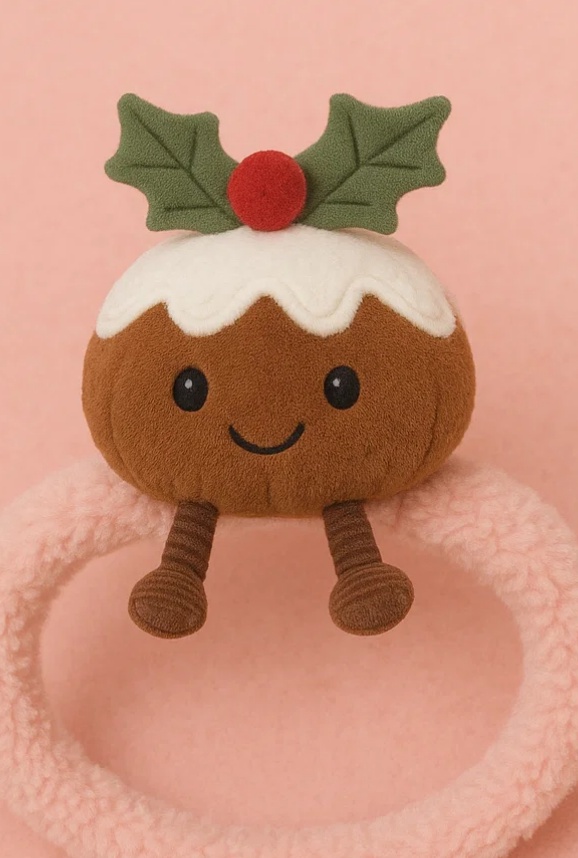 Christmas Pudding Plush Baby Headband | Soft Fleece Cute Infant Hair Accessory
