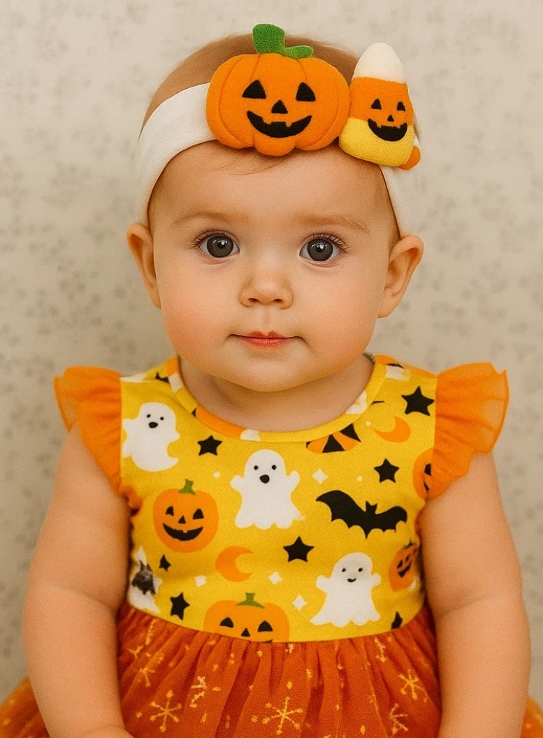 Radiant Halo Diadema para Bebé de Halloween con Calabaza, Fantasma y Dulce de Maíz