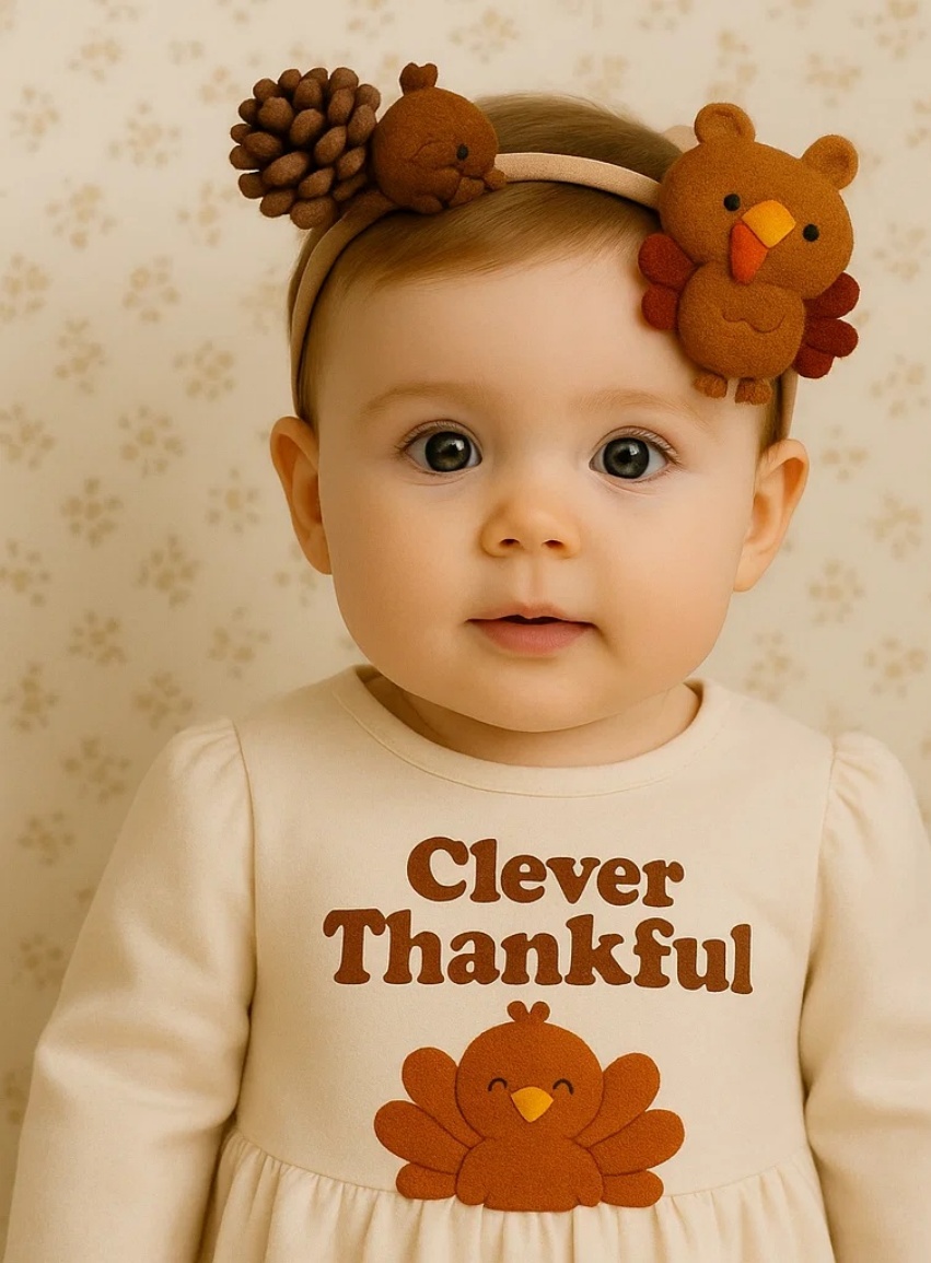 Pinecone & Turkey Baby Headband – Forest Thanksgiving Felt Crown for Infants