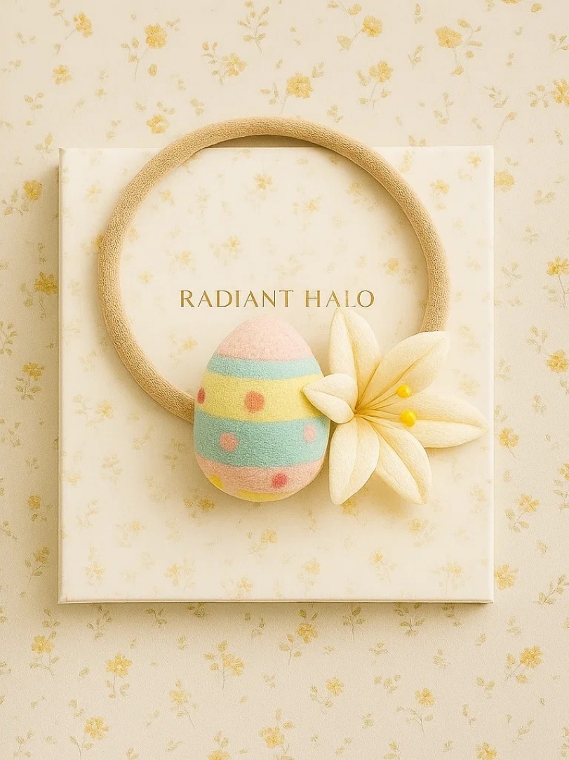 Bandeau bébé œuf de Pâques rayé et fleur – Accessoire doux pour le printemps