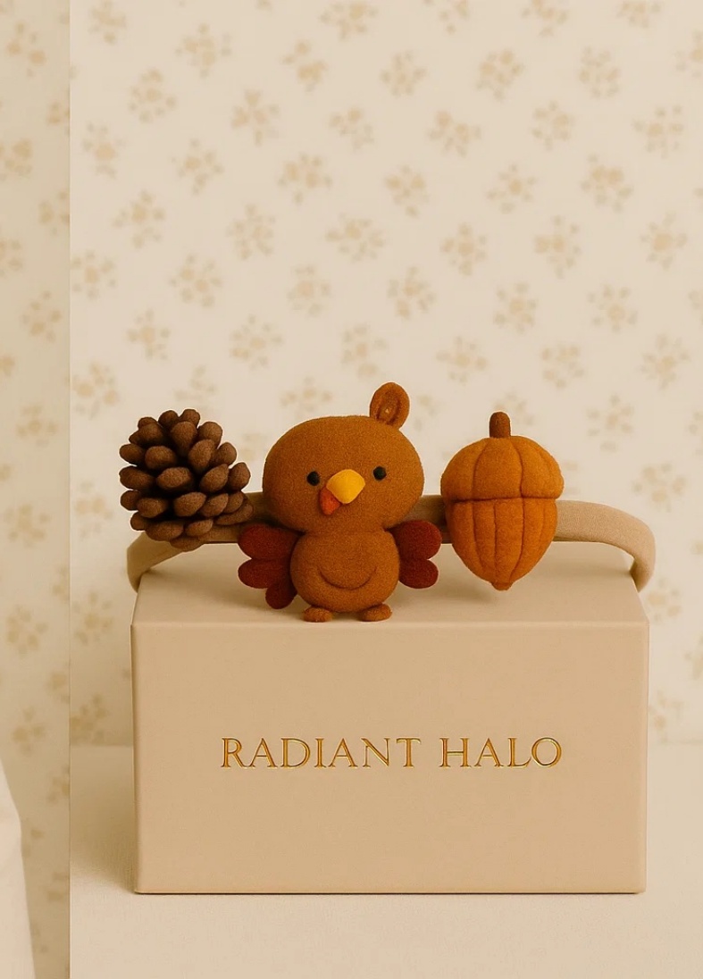 Pinecone & Turkey Baby Headband – Forest Thanksgiving Felt Crown for Infants