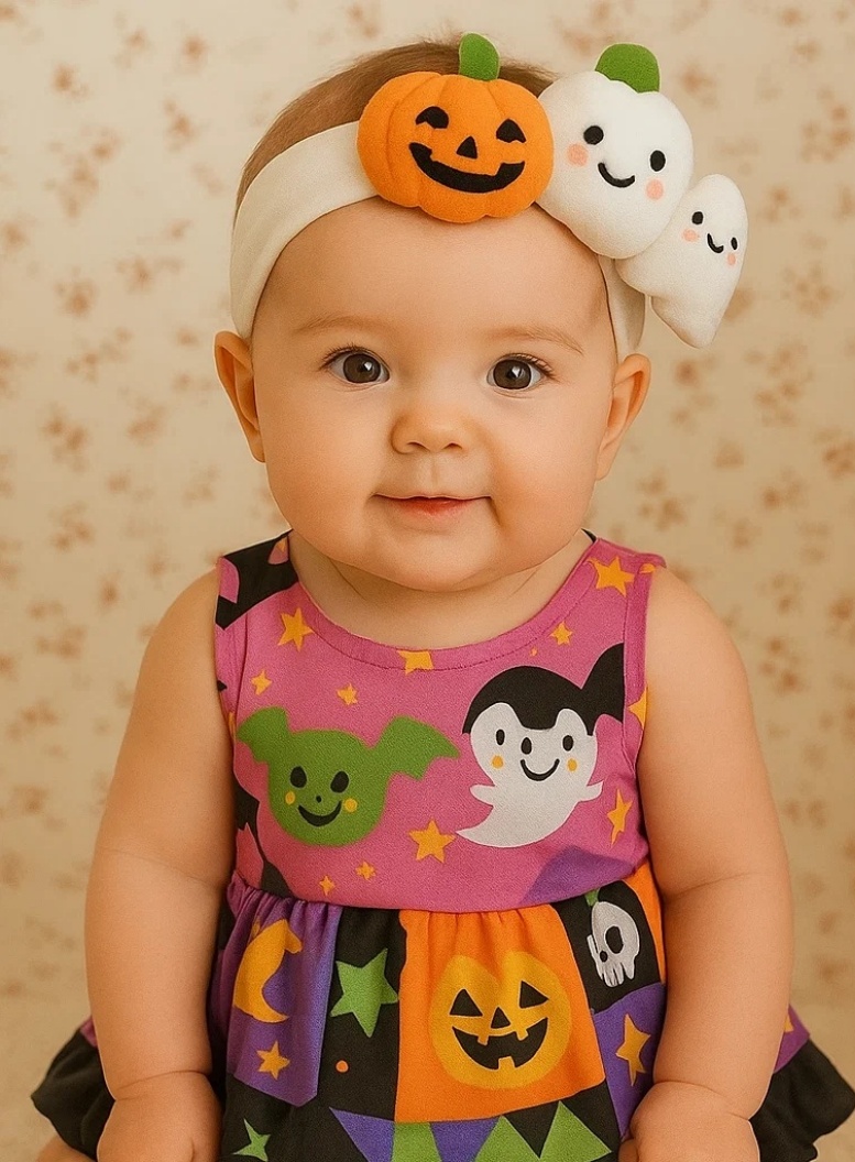 Radiant Halo Serre-tête pour Bébé Halloween avec Citrouille, Fantôme et Bonbon Maïs
