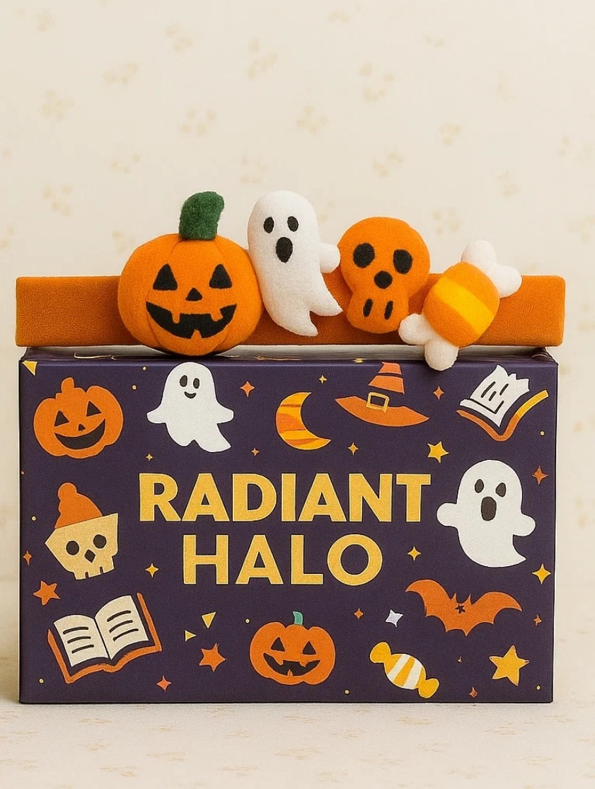 Faixa de Cabelo de Pelúcia Halloween para Bebê - Abóbora, Fantasma e Doces Divertidos