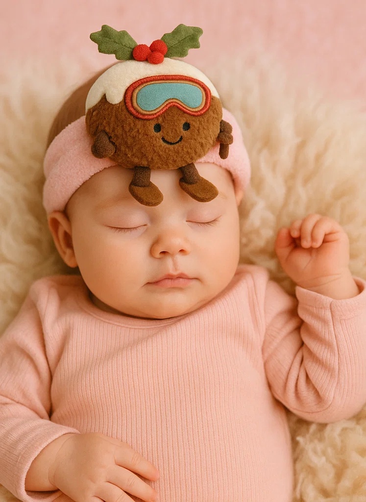 Skiing Pudding Plush Baby Headband | Winter Sports Cartoon Soft Fleece Infant Hair Accessory