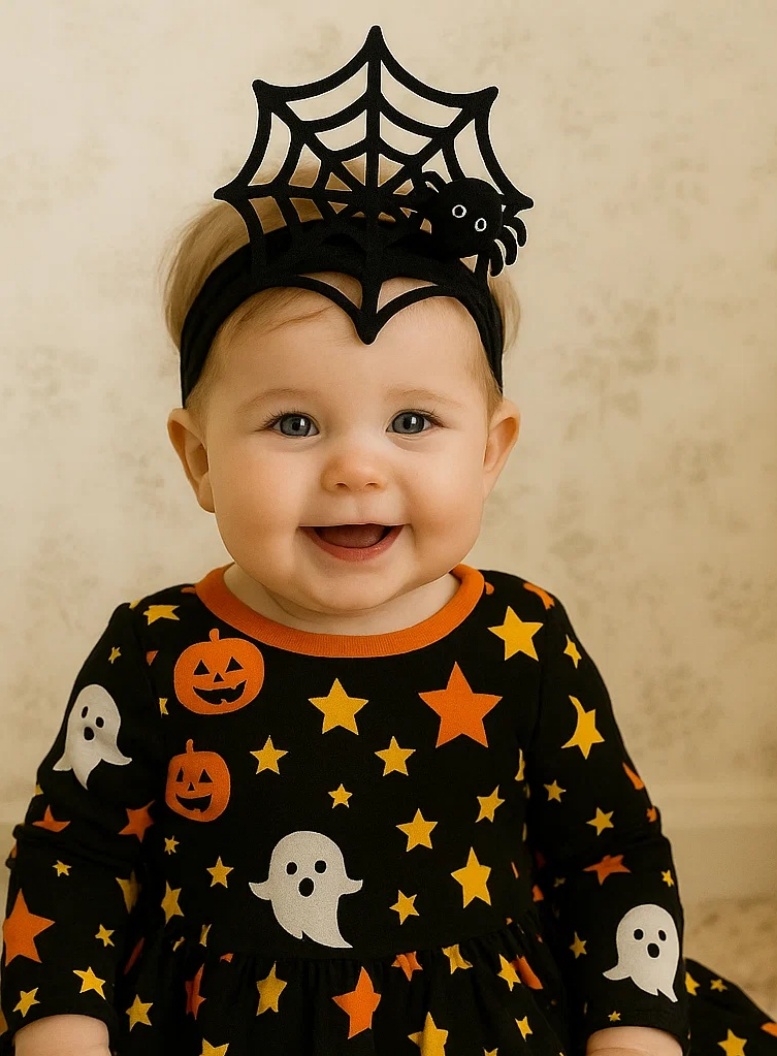Diademă de Halloween pentru bebeluși cu păianjen, dovleac și fantome - Accesoriu perfect pentru Halloween