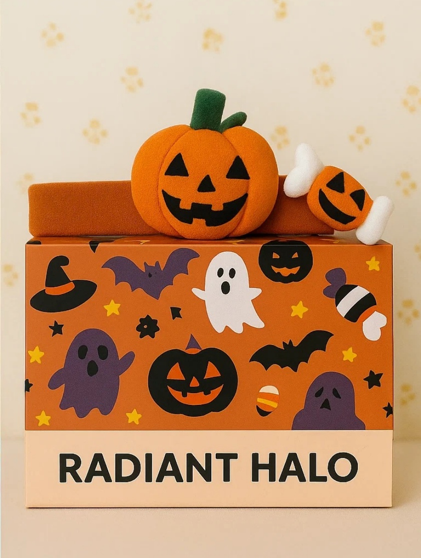 Bentiță de Halloween pentru Bebeluși - Dovleac Zâmbitor, Fantomă și Bomboane Haioase