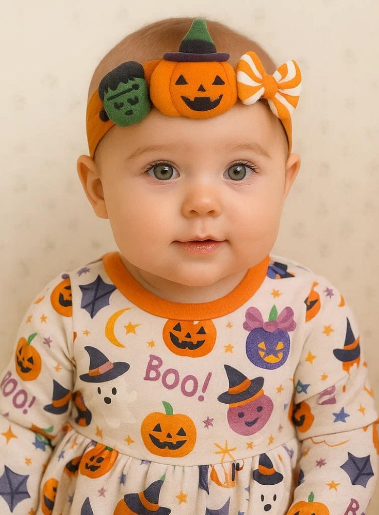 Dětská Halloween Čelenka - Dýně, Duch a Veselé Bonbóny