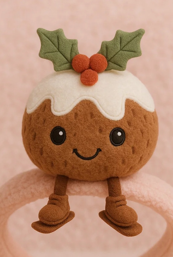 Christmas Pudding Plush Baby Headband with Ice Skates | Winter Holiday Soft Fleece Infant Hairband
