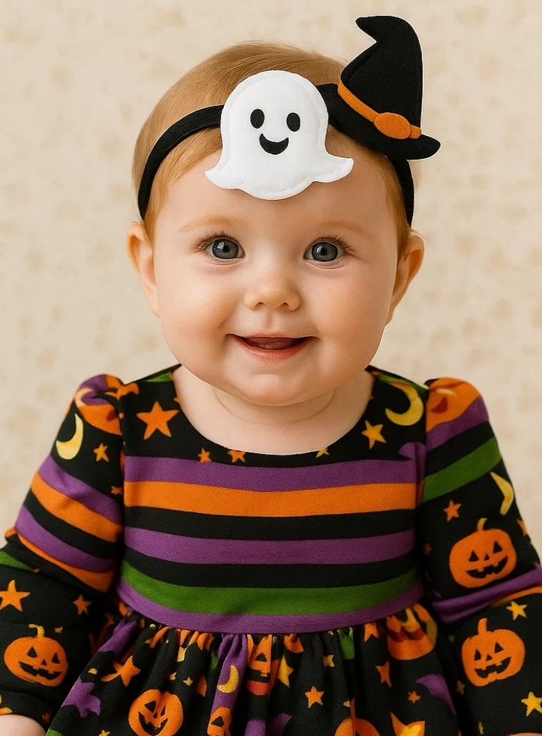 Halloween Baby Headband with Cute Ghost & Witch Hat – Soft and Comfortable for Newborns and Toddlers