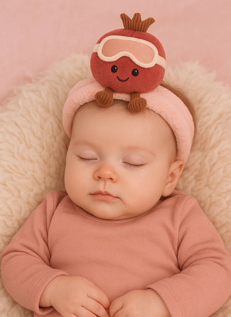 Pomegranate Plush Baby Headband with Goggles | Soft Fleece Cute Cartoon Infant Hair Accessory