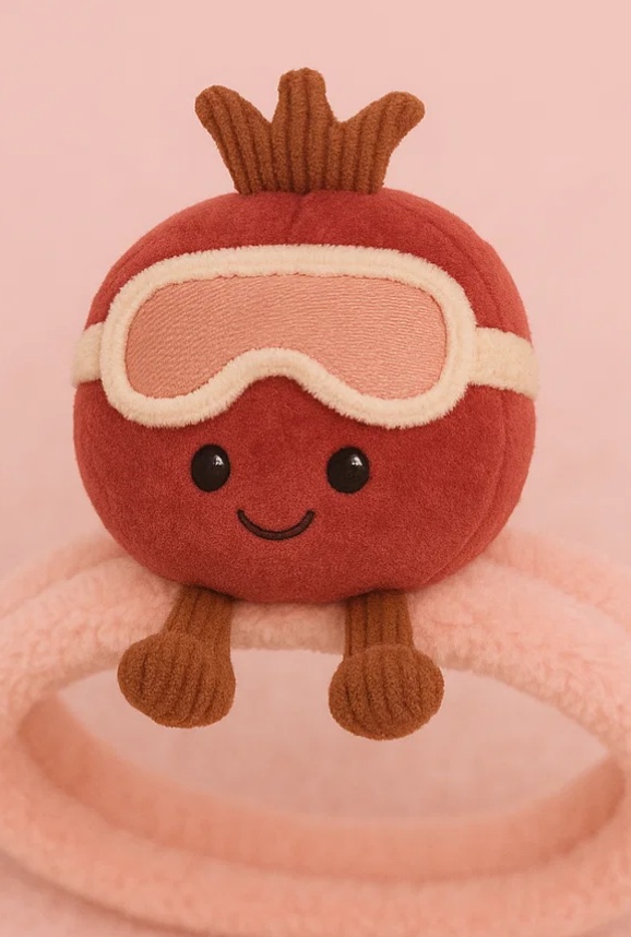 Pomegranate Plush Baby Headband with Goggles | Soft Fleece Cute Cartoon Infant Hair Accessory