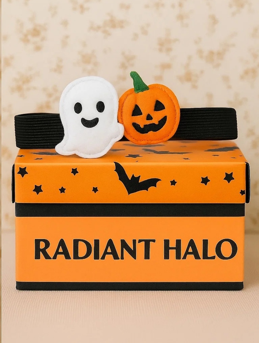 Baby Halloween Pumpkin & Ghost Headband – Soft Elastic Hair Accessory for Girls