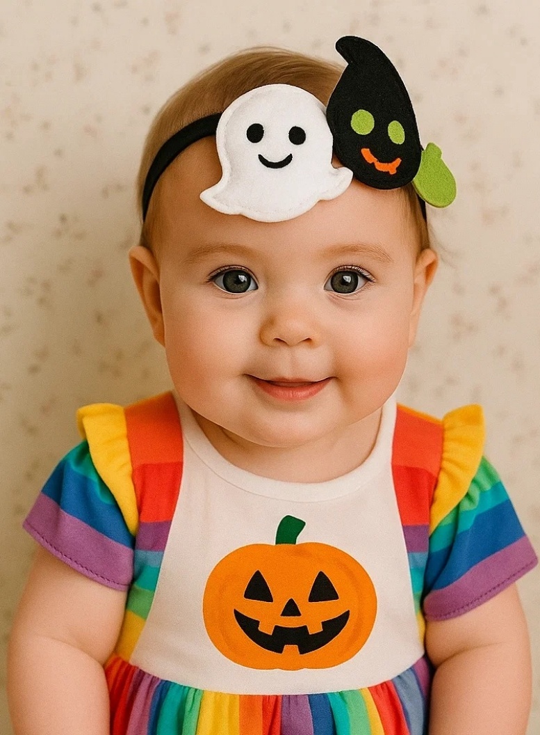 Colorful Baby Halloween Headband with Ghost & Pumpkin – Perfect for Party and Dress-up