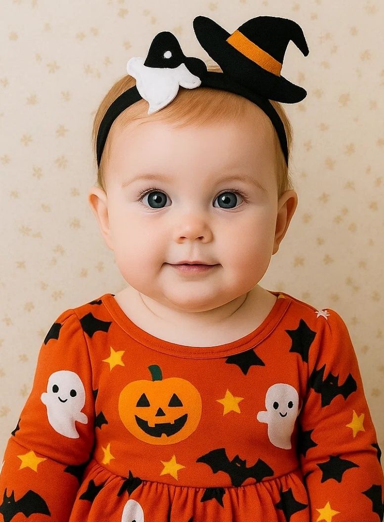 Classic Black & White Ghost Baby Headband – Halloween Costume Hairband for Girls