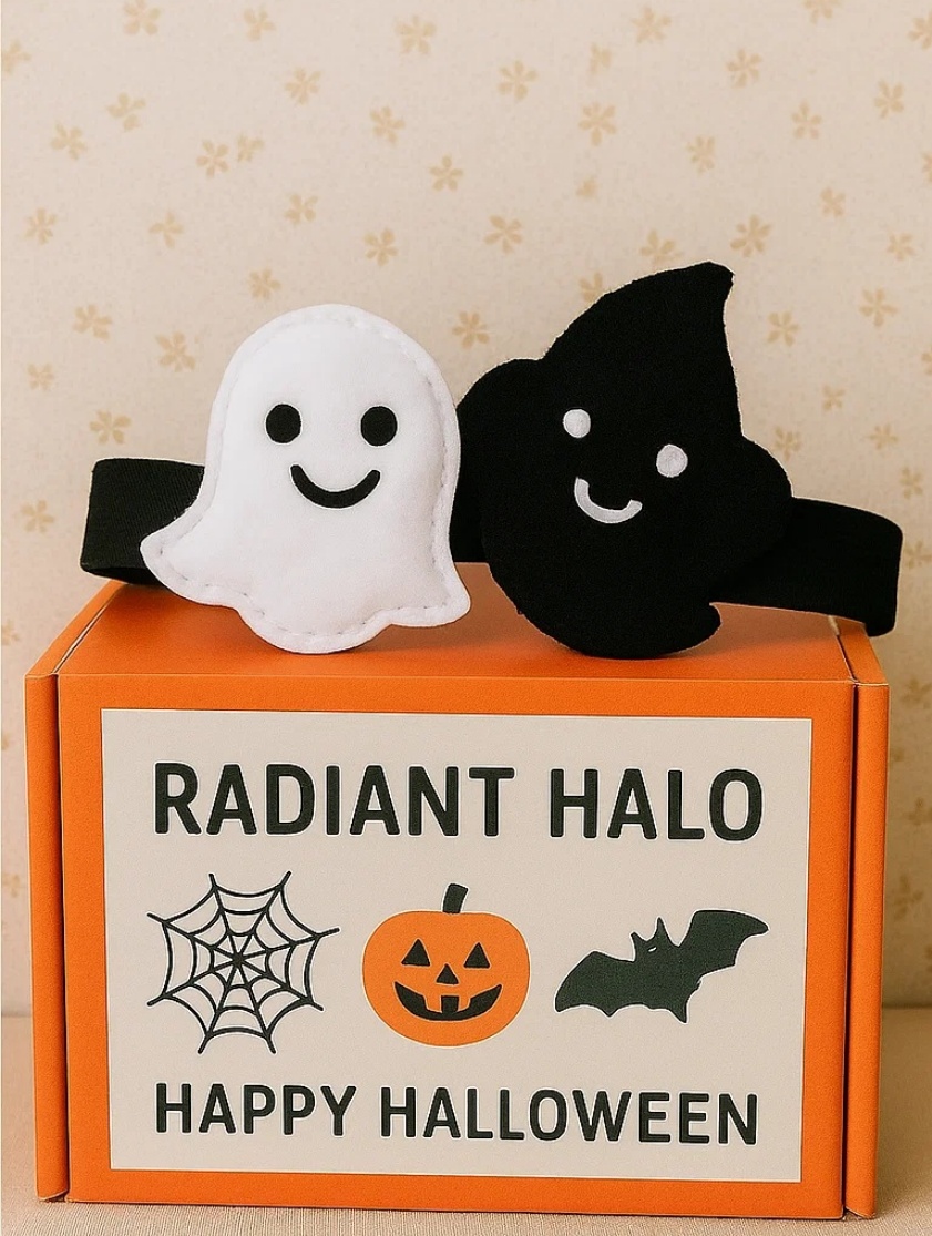 Classic Black & White Ghost Baby Headband – Halloween Costume Hairband for Girls