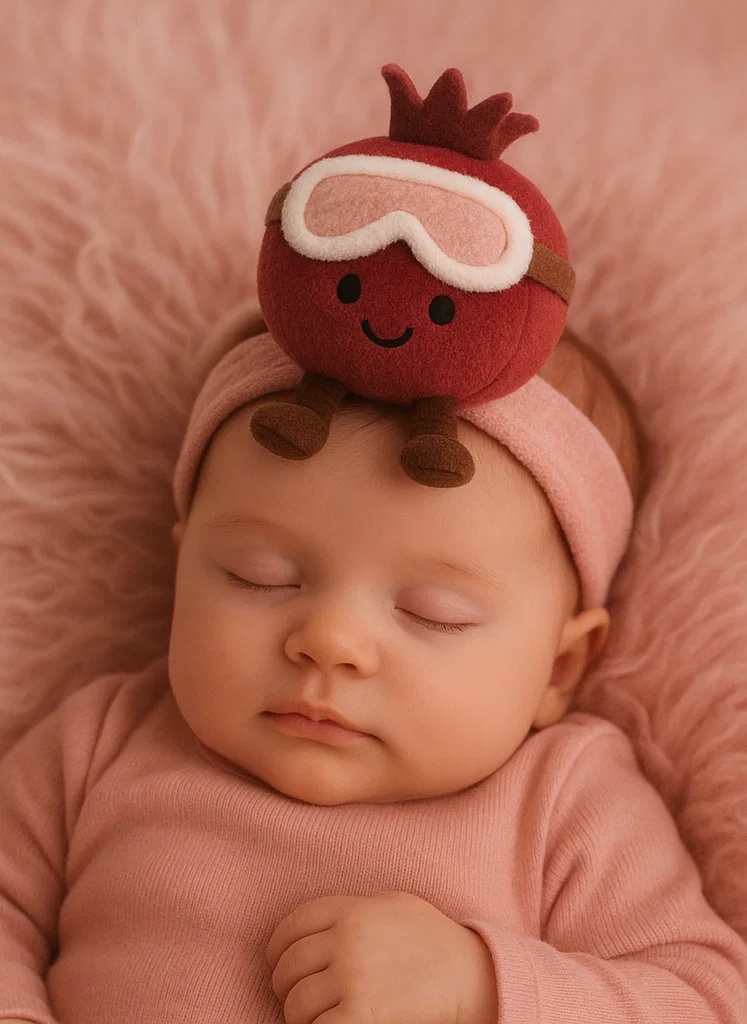 Granatapfel Plüsch Baby-Stirnband mit Brille | Weiches Fleece Süßes Cartoon-Haarband für Babys