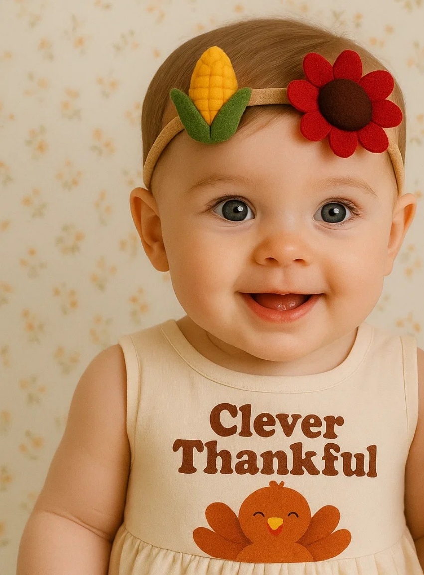Handmade Felt Baby Headband with Corn, Sunflower & Pinecone – Fall Harvest Photography Accessory