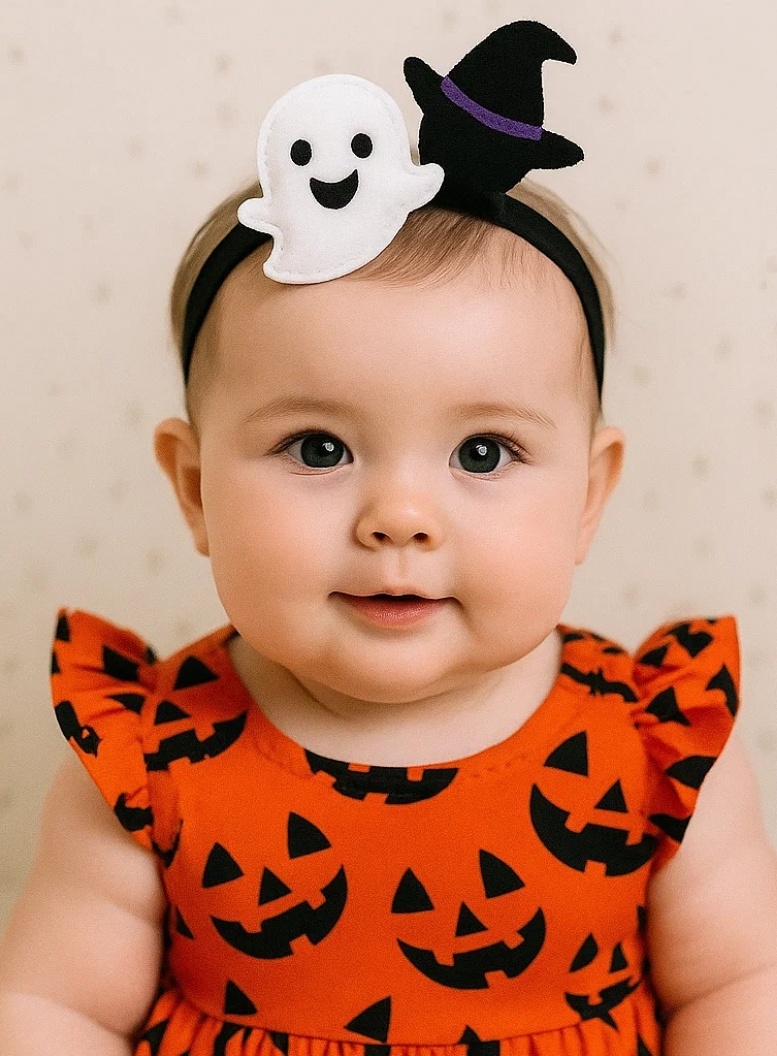 ハロウィンベビー用ヘアバンド – ゴーストと魔女の帽子付き、柔らかく快適な赤ちゃんアクセサリー