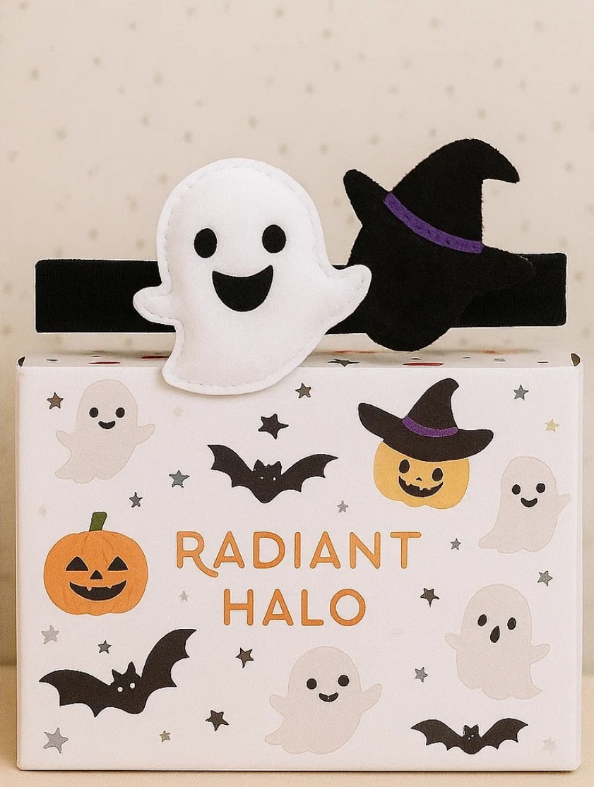ハロウィンベビー用ヘアバンド – ゴーストと魔女の帽子付き、柔らかく快適な赤ちゃんアクセサリー