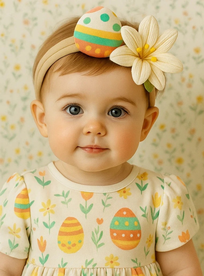 Easter Egg & Flower Baby Headband – Fresh Spring Style
