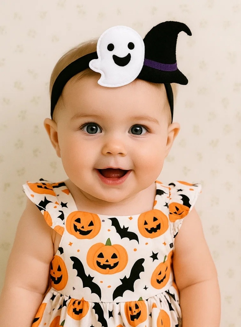 Halloween Baby Stirnband – Mit Geist und Hexenhut, Weich und Bequem für Neugeborene