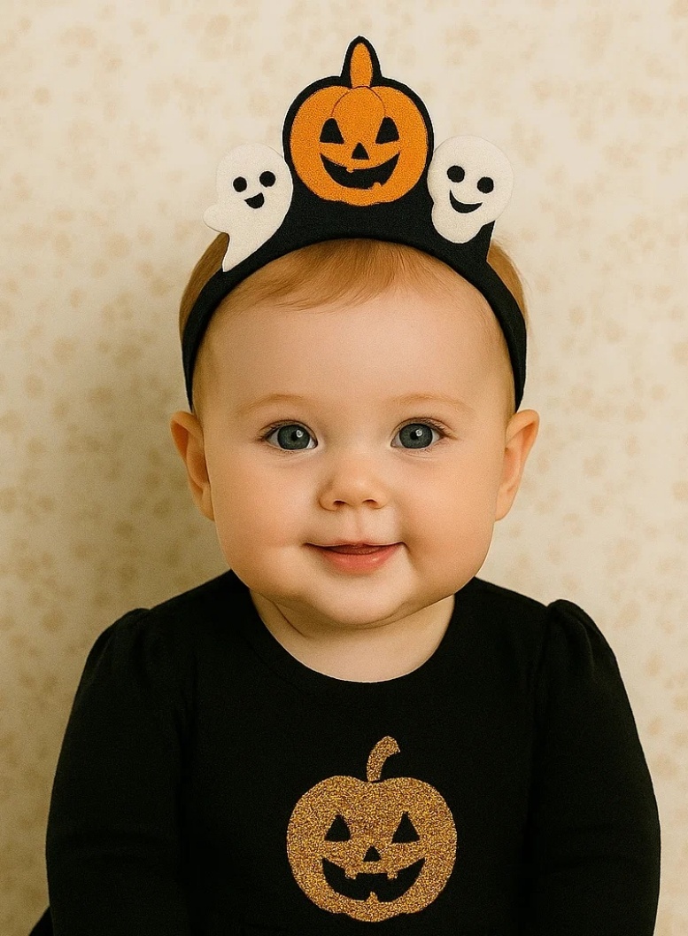 Halloweeni beebi peapael, millel on ämblik, kõrvits ja kummitused - Täiuslik hirmutav aksessuaar Halloweeni jaoks