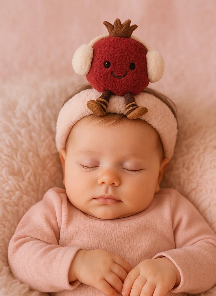 Bandeau Bébé en Peluche Grenade avec Cache-Oreilles | Accessoire Hiver Doux et Mignon