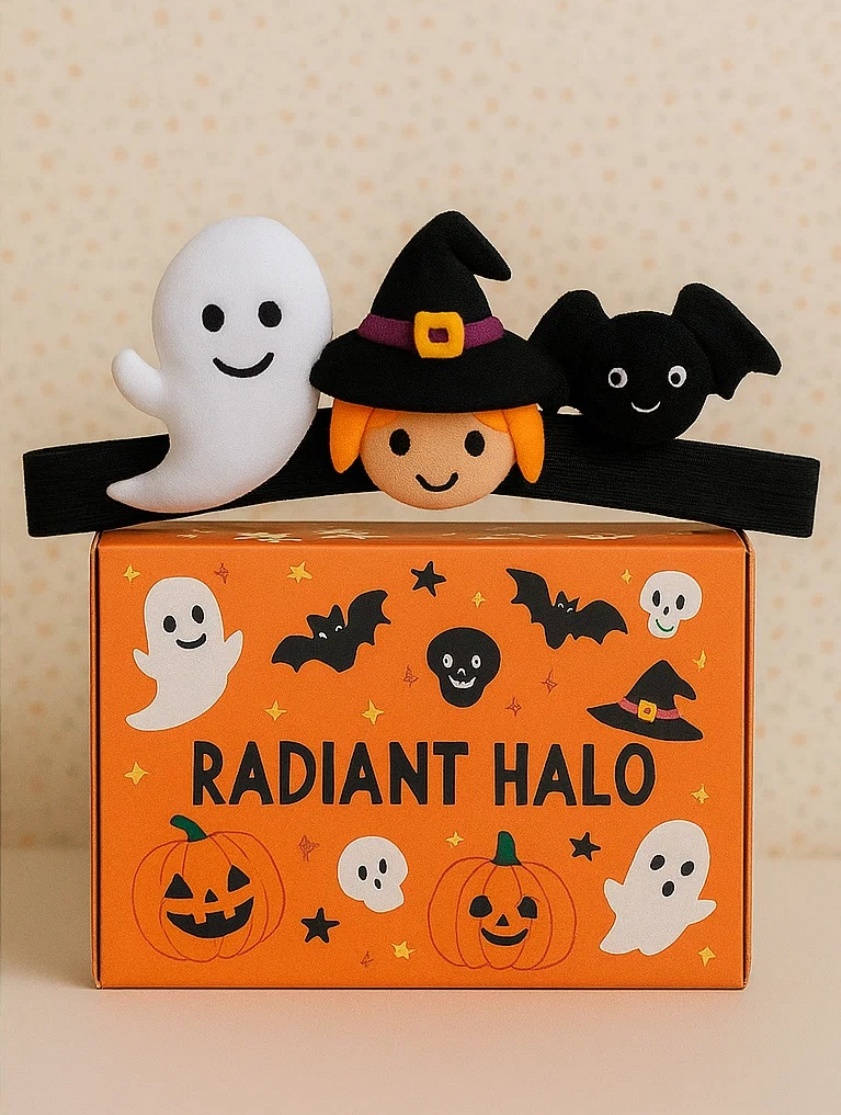 Bandeau de Halloween pour Bébé – Fantôme et Chapeau de Sorcière, Doux et Confortable