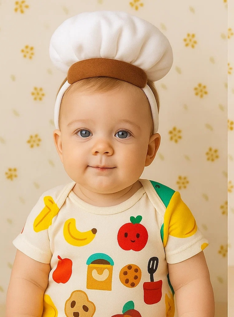 Kreative Baby-Haarband mit Kochmütze und Gemüse – Ein verspieltes Design für kleine Feinschmecker!