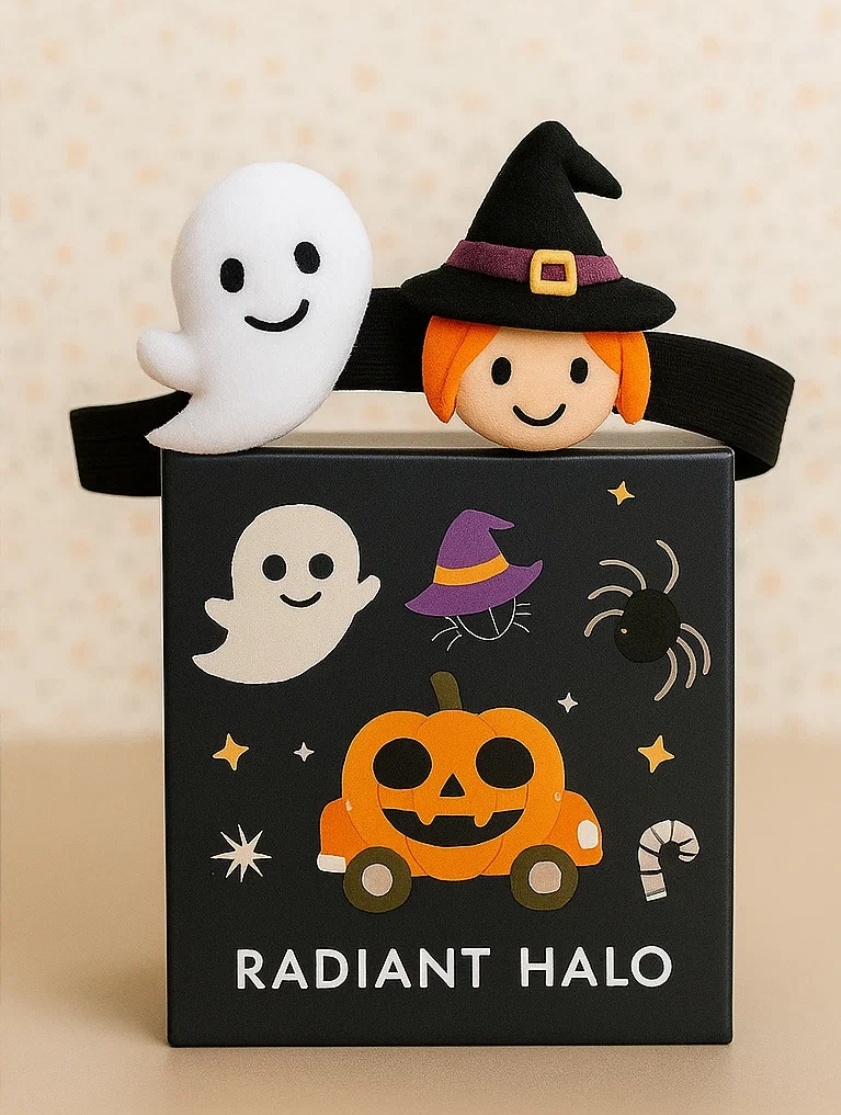 Halloween Baby Headband with Ghost & Pumpkin – Soft and Stretchy Festive Accessory